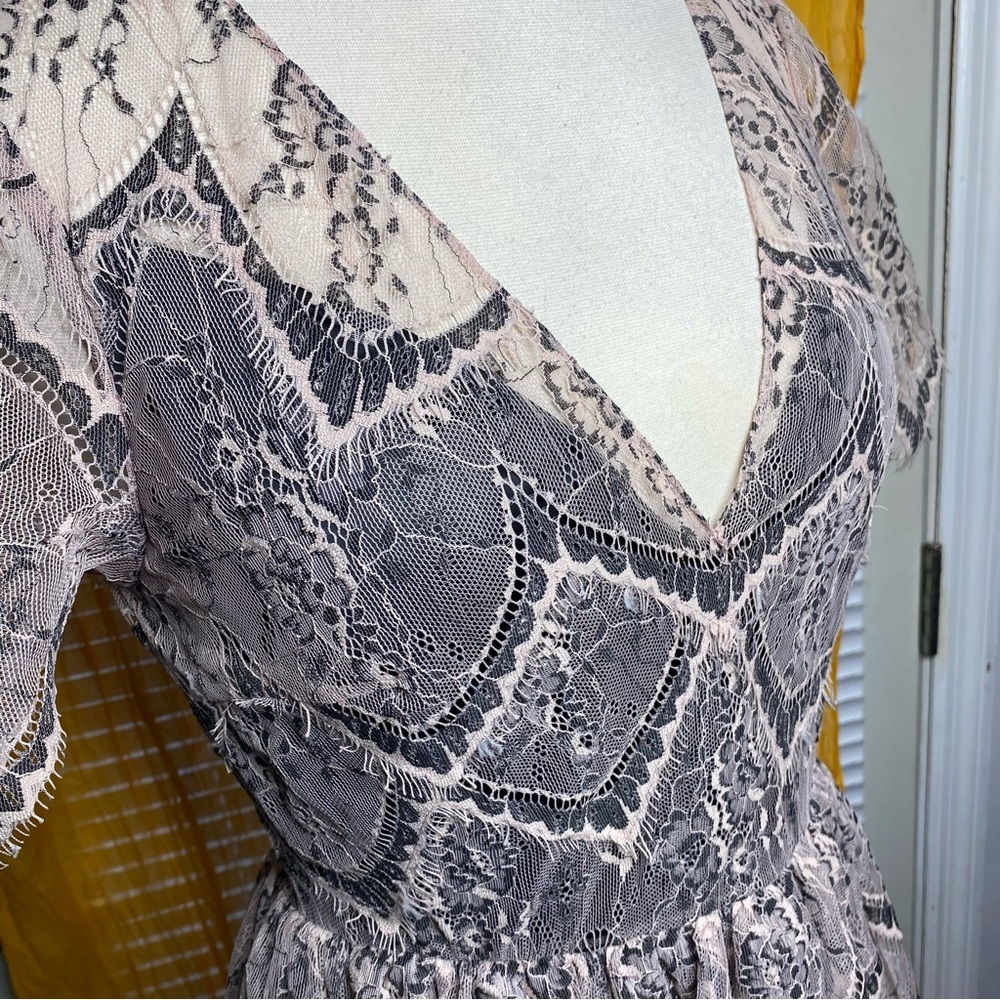 Free People She’s So Lovely Lace Mini Dress Ivory Black Size 2 - Picture 8 of 13